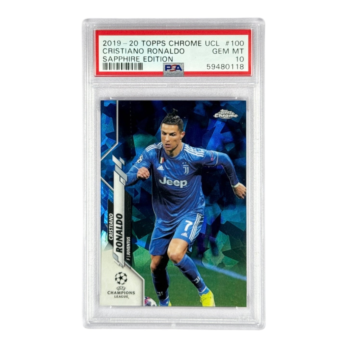 Cristiano Ronaldo 2019-20 Topps Chrome UCL Sapphire Edition #100 PSA 10