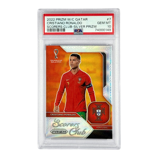 Cristiano Ronaldo 2022 Panini Prizm World Cup Scorers Club Silver #7 PSA 10