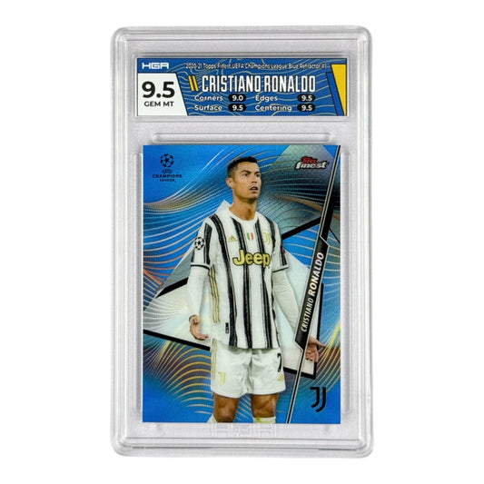 Cristiano Ronaldo 2020-21 Topps Finest UEFA Champions League Blue Refractor #1 040/150 HGA 9.5