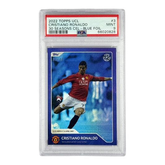 Crisitano Ronaldo 2022-23 Topss UCL Blue Foil 06/49 #3 PSA 9