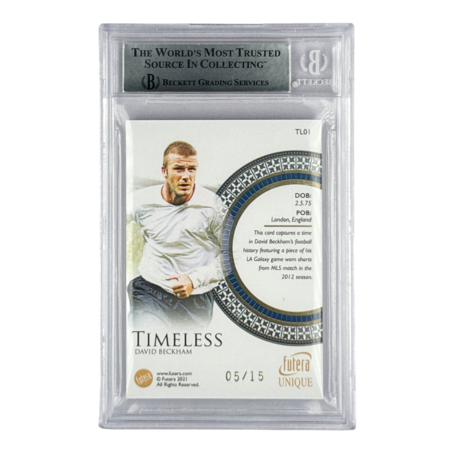 David Beckham 2020-21 Futera Timeless Memorabilia 05/15 #TL01 BGS 8.5