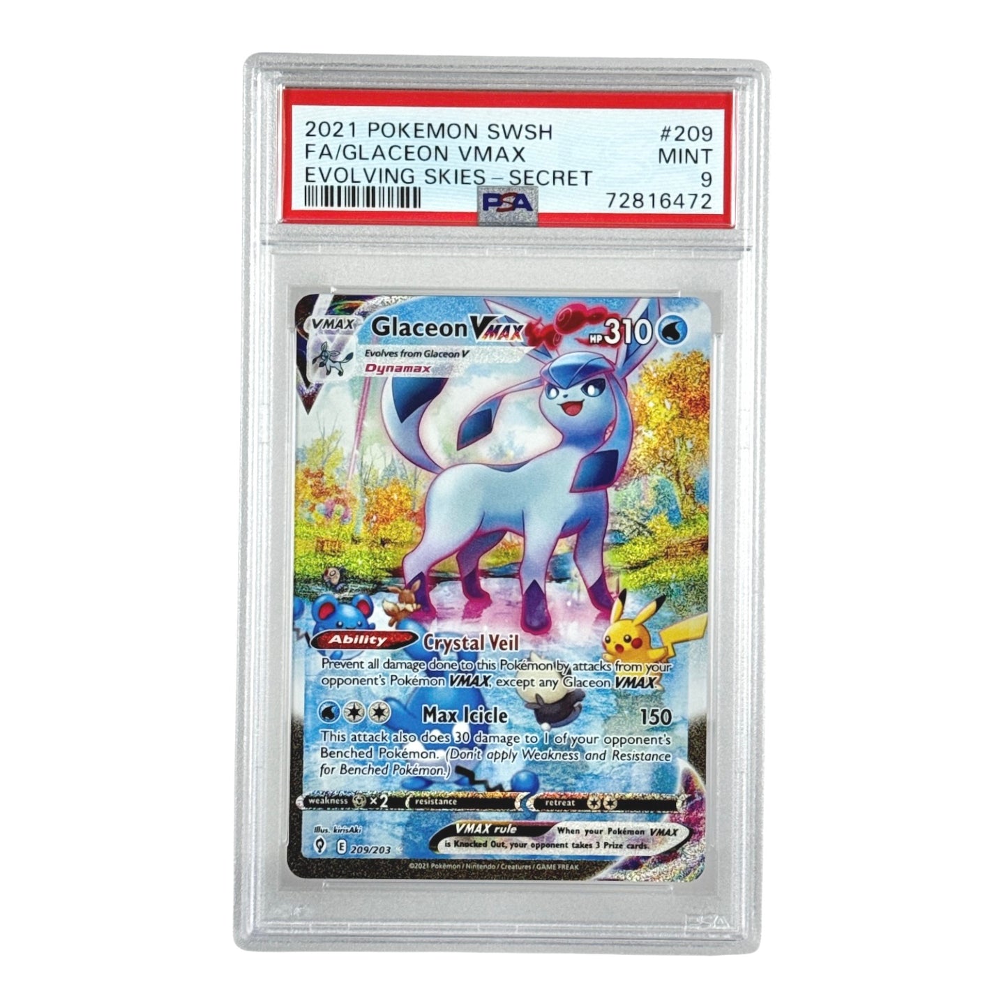 Glaceon Vmax 2021 Pokemon English SWSH Evolving Skies Full Art #209 PSA 9