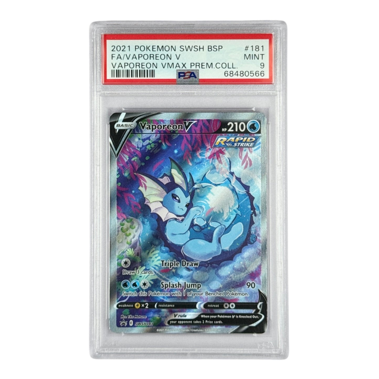 Vaporeon V 2021 Pokemon English SWSH Vmax Premium Collection Full Art Promo #181 PSA 9