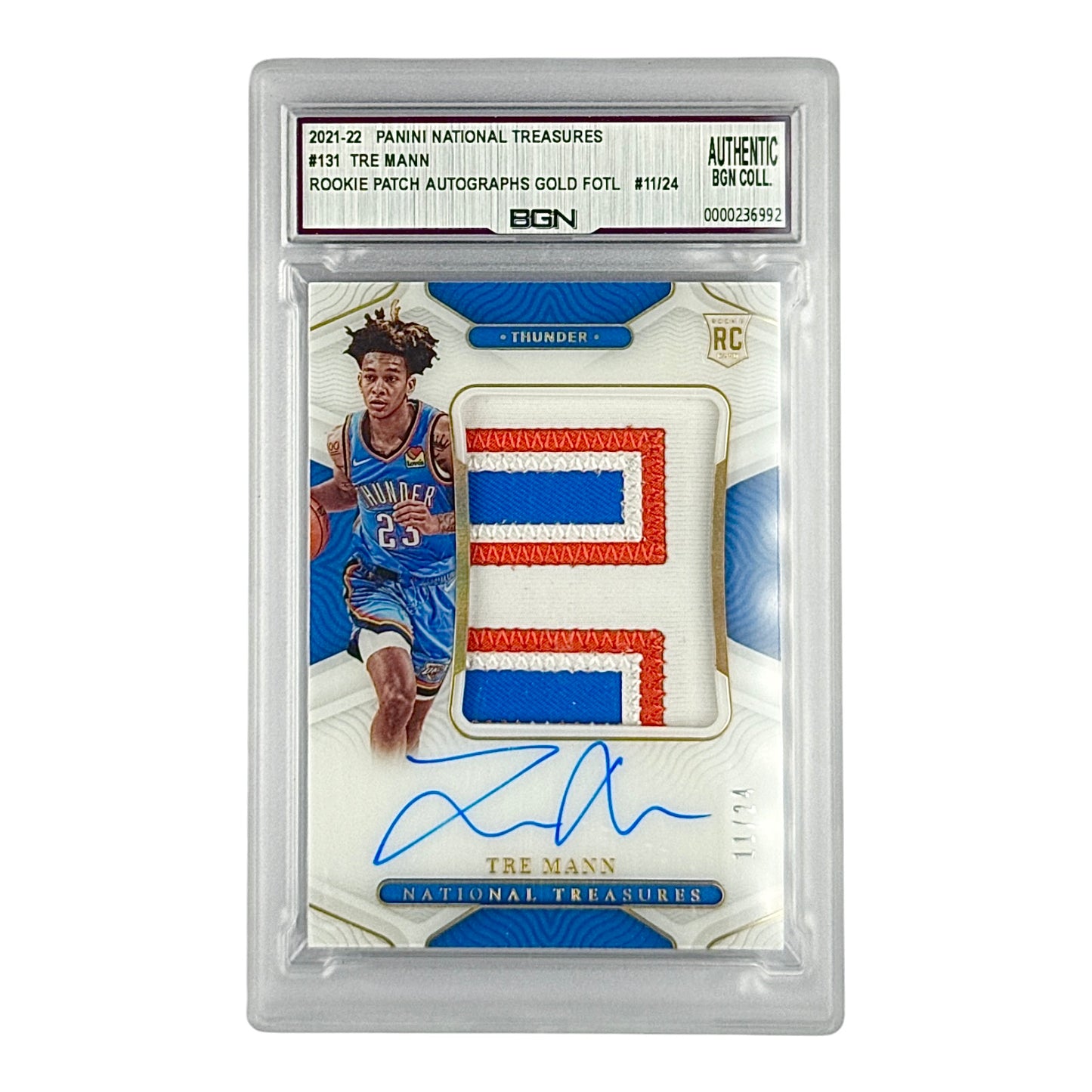 Tre Mann 2021-22 Panini National Treasures Rookie Patch Auto RPA RC 11/24 FOTL #131 BGN Authentic