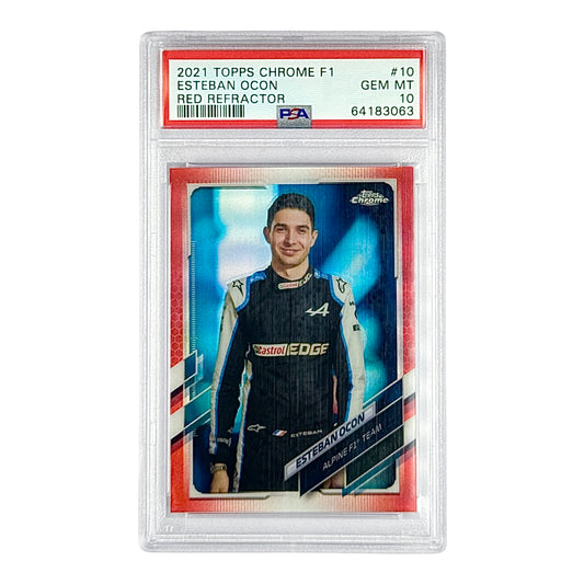 Esteban Ocon 2021 Topps Chrome F1 Red Refractor 3/5 #10 PSA 10