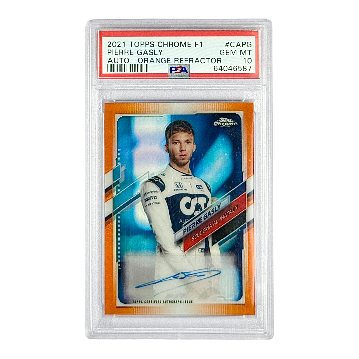 Pierre Gasly 2021 Topps Chrome F1 Auto Orange Refractor 14/25 #CAPG PSA 10