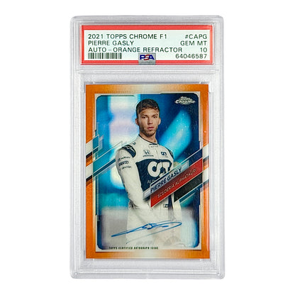 Pierre Gasly 2021 Topps Chrome F1 Auto Orange Refractor 14/25 #CAPG PSA 10