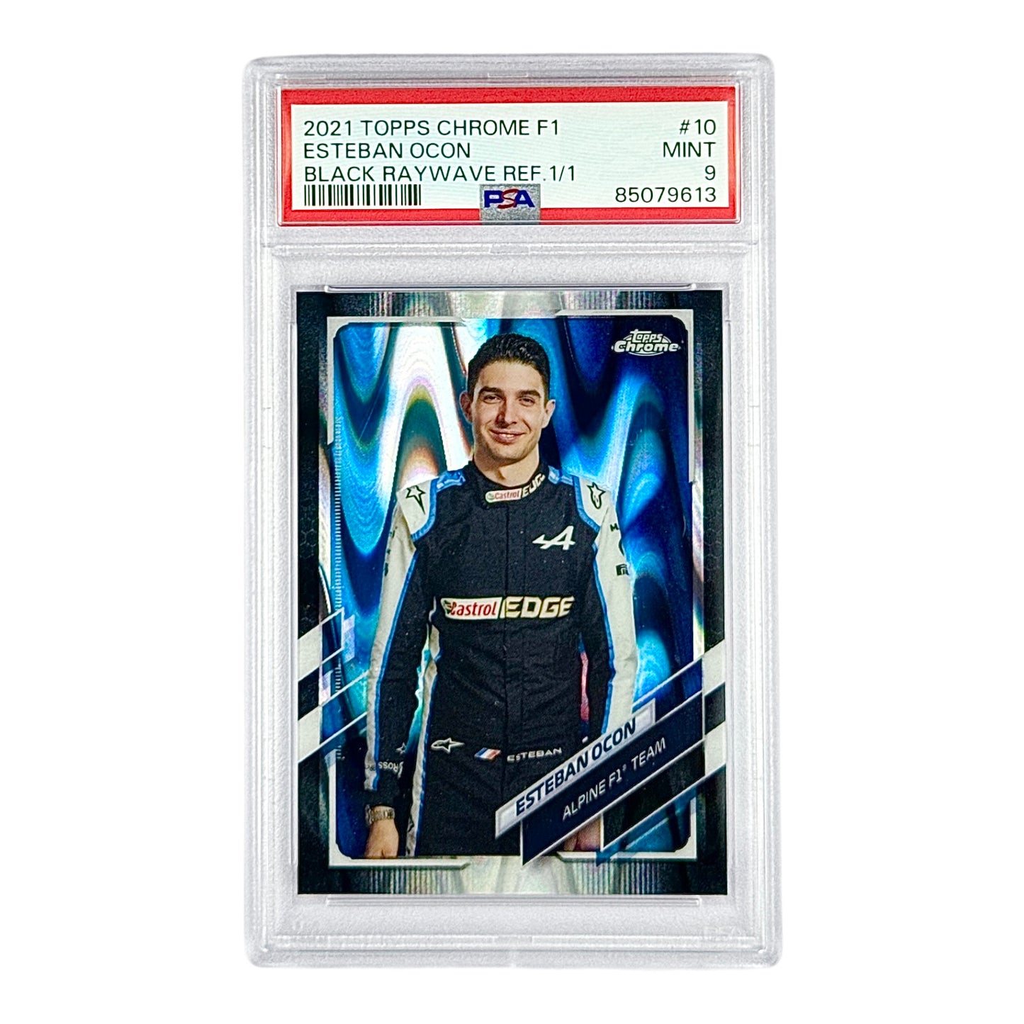 Esteban Ocon 2021 Topps Chrome F1 Black Raywave Refractor 1 of 1 #10 PSA 9