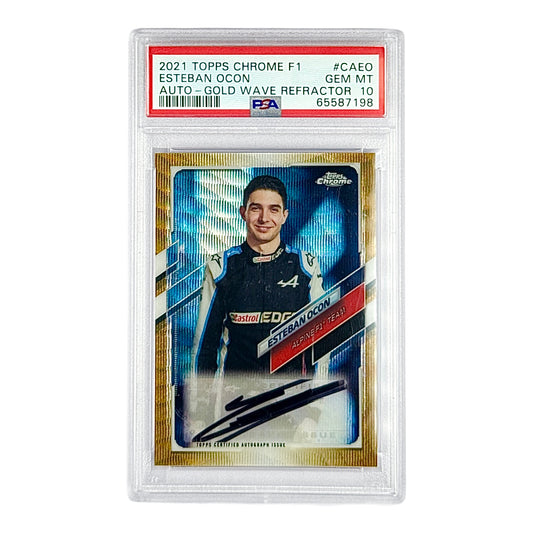 Esteban Ocon 2021 Topps Chrome F1 Auto Gold Wave Refractor 18/50 #CAEO PSA 10