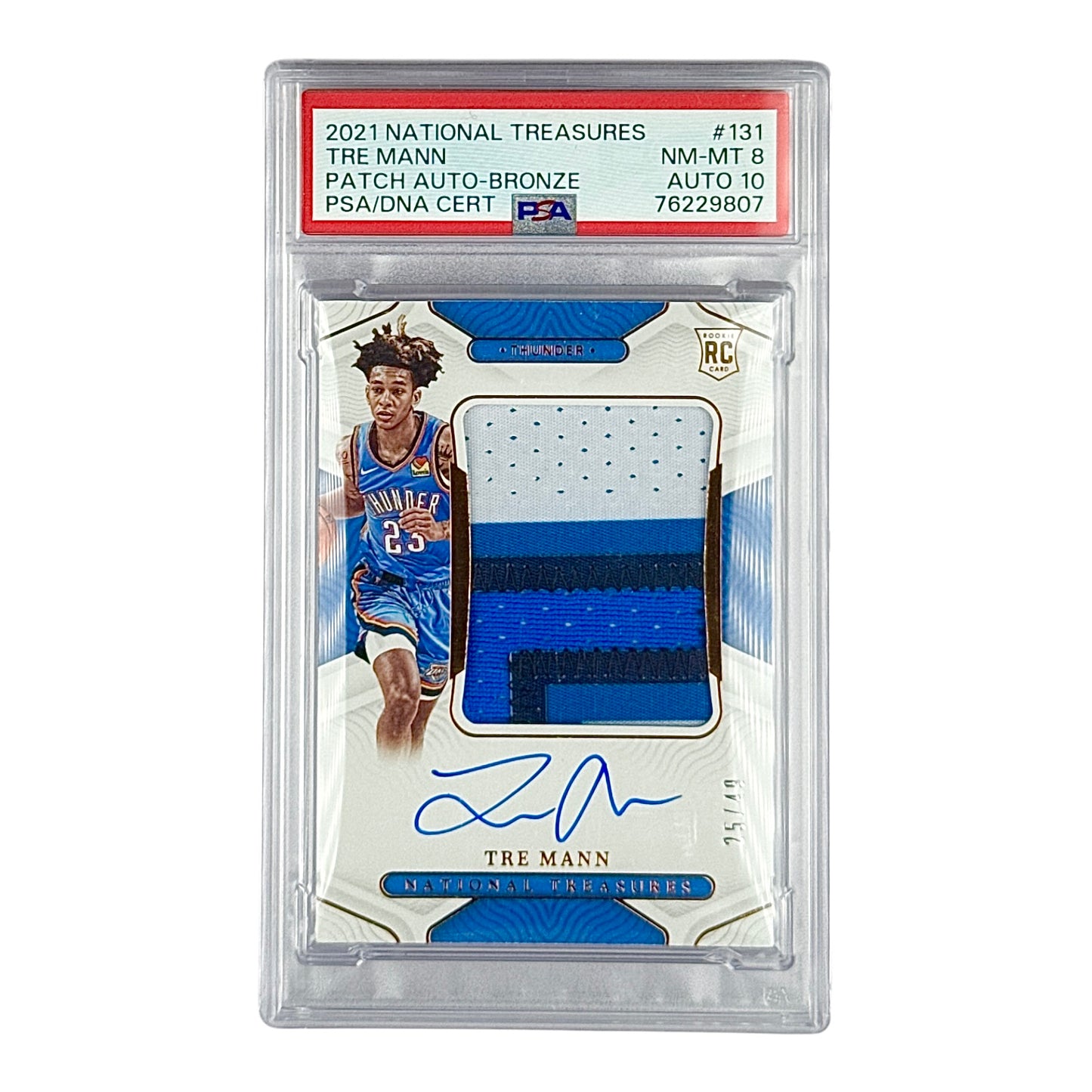 Tre Mann 2021-22 Panini National Treasures Rookie Patch Auto RPA RC 25/49 #131 PSA 8 Auto 10