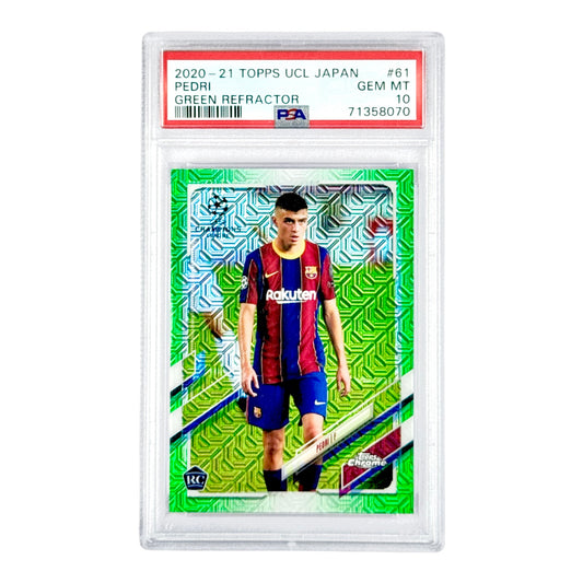 Pedri 2020-21 Topps UCL Japanese Green Refractor Rookie RC 83/99 #61 PSA 10