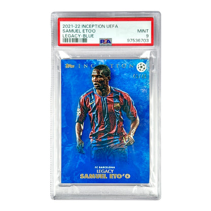 Samuel Eto'o 2021-22 Topps Inception UEFA Legacy Blue 45/49 PSA 9