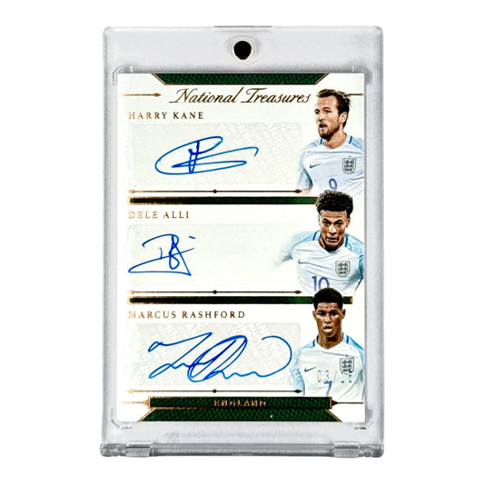 Harry Kane Dele Alli Rashford 2018-19 Panini National Treasures Triple Auto 03/15 #TR-EN1