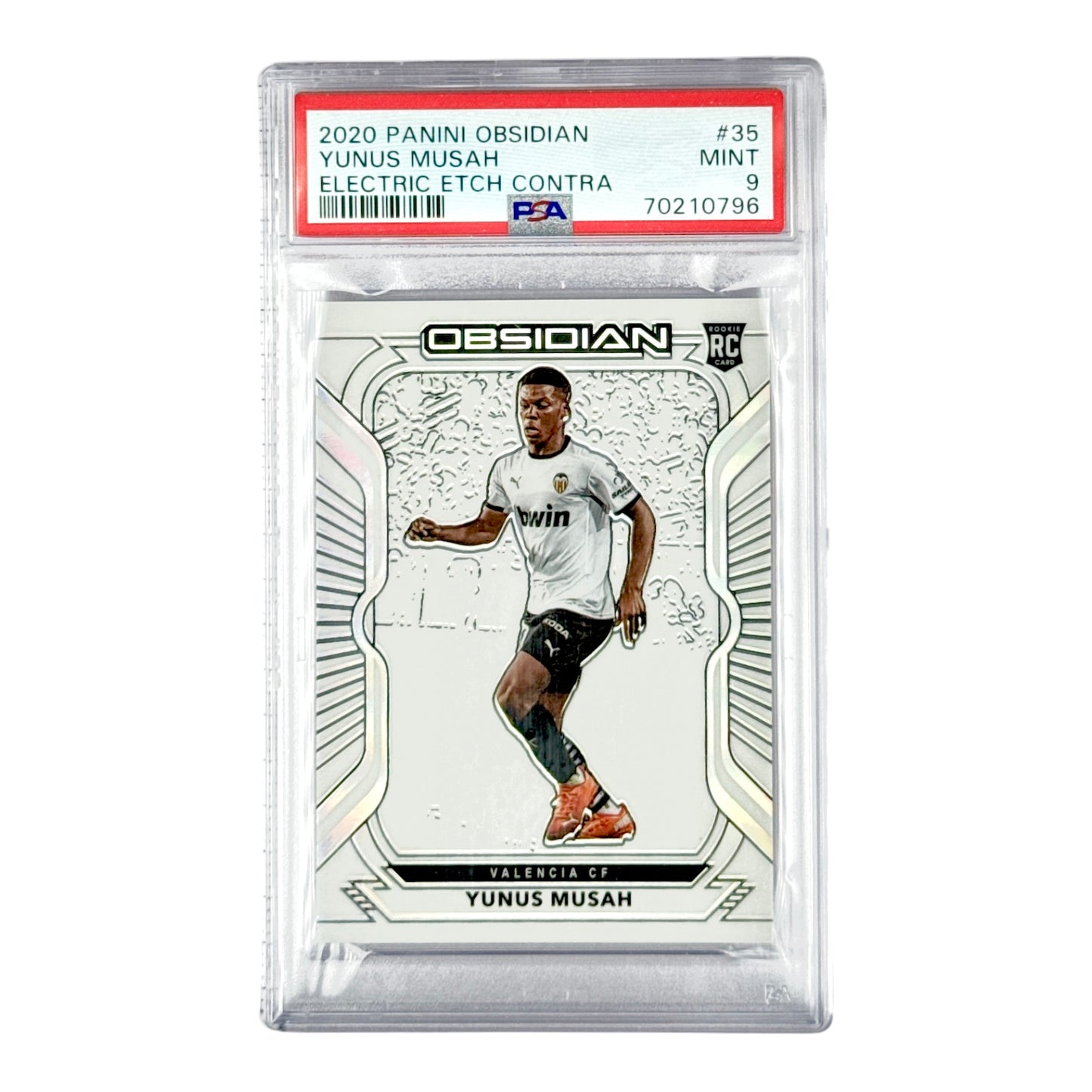 Yunus Musah 2020-21 Panini Obsidian Electric Etch Contra White Rookie RC 4/9 #35 PSA 9