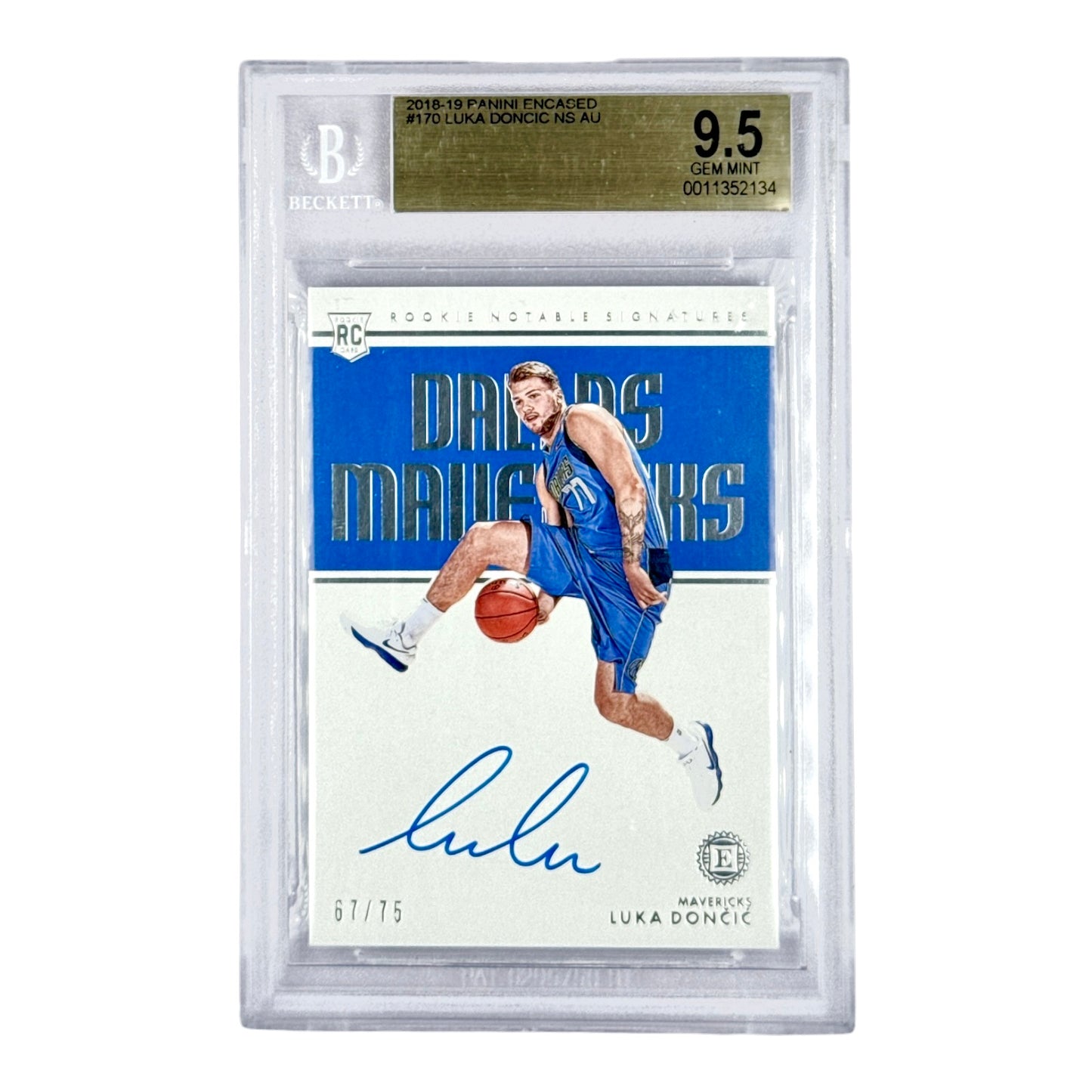 Luka Doncic 2018-19 Panini Encased Rookie Notable Signature Auto RC 67/75 #170 BGS 9.5