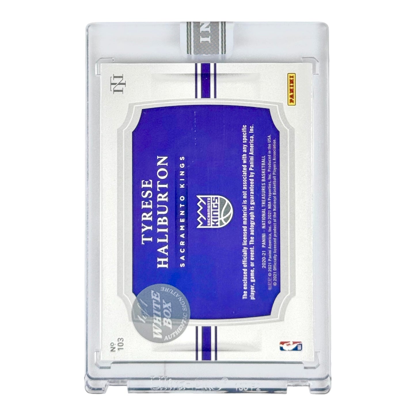 Tyrese Haliburton 2020-21 National Treasures White box 1 of 1 Rookie Patch Auto RC RPA #103