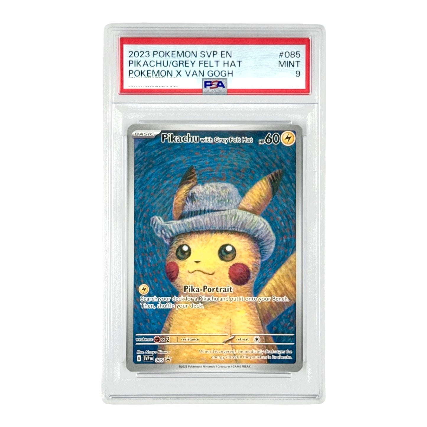 Grey Felt Hat Pikachu 2023 Pokemon English Van Gogh Museum Promo #085 PSA 9