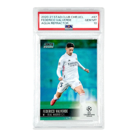 Federico Valverde 2020-21 Topps Chrome Stadium Club UCL Aqua Refractor 044/199 #087 PSA 10