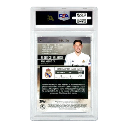 Federico Valverde 2020-21 Topps Chrome Stadium Club UCL Aqua Refractor 044/199 #087 PSA 10