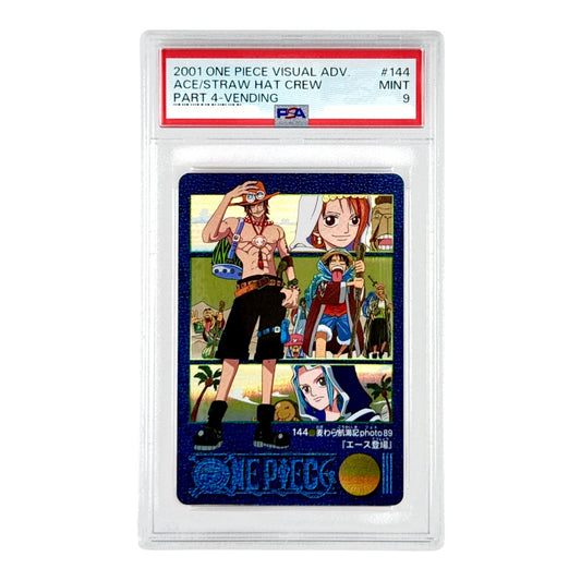 Ace/Straw Hat Crew 2001 One Piece Japanese Bandai Carddass Visual Adventure Part 4 Vending #144 PSA 9
