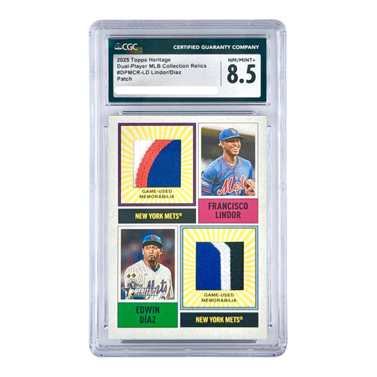 Francisco Lindor/Edwin Diaz 2025 Topps Heritage Dual Player MLB Collection Relics Patch 1/1 #DPMCR-LD CGC 8.5