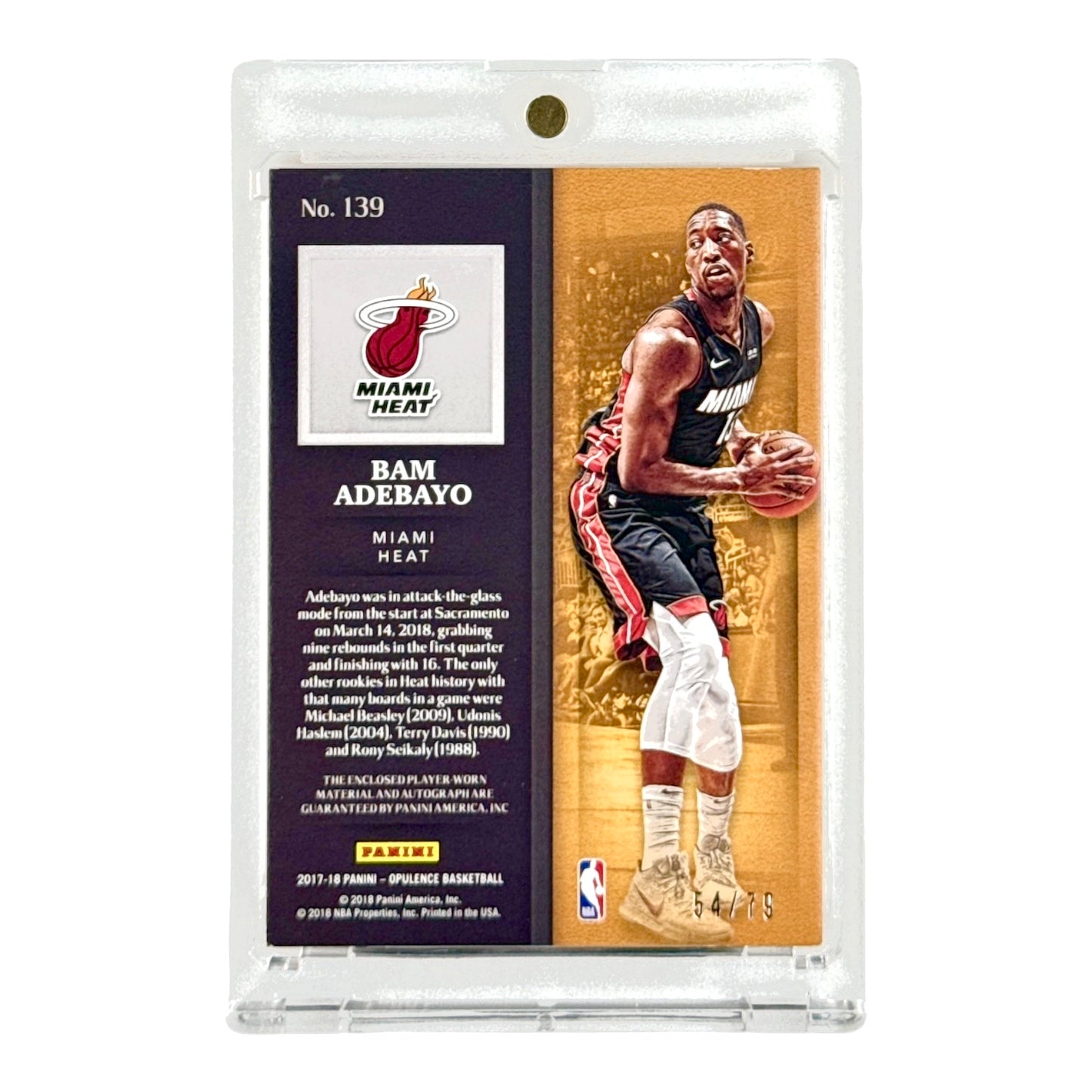 Bam Adebayo 2017-18 Opulence Player-worn Patch Auto 54/79 Rookie RC #139