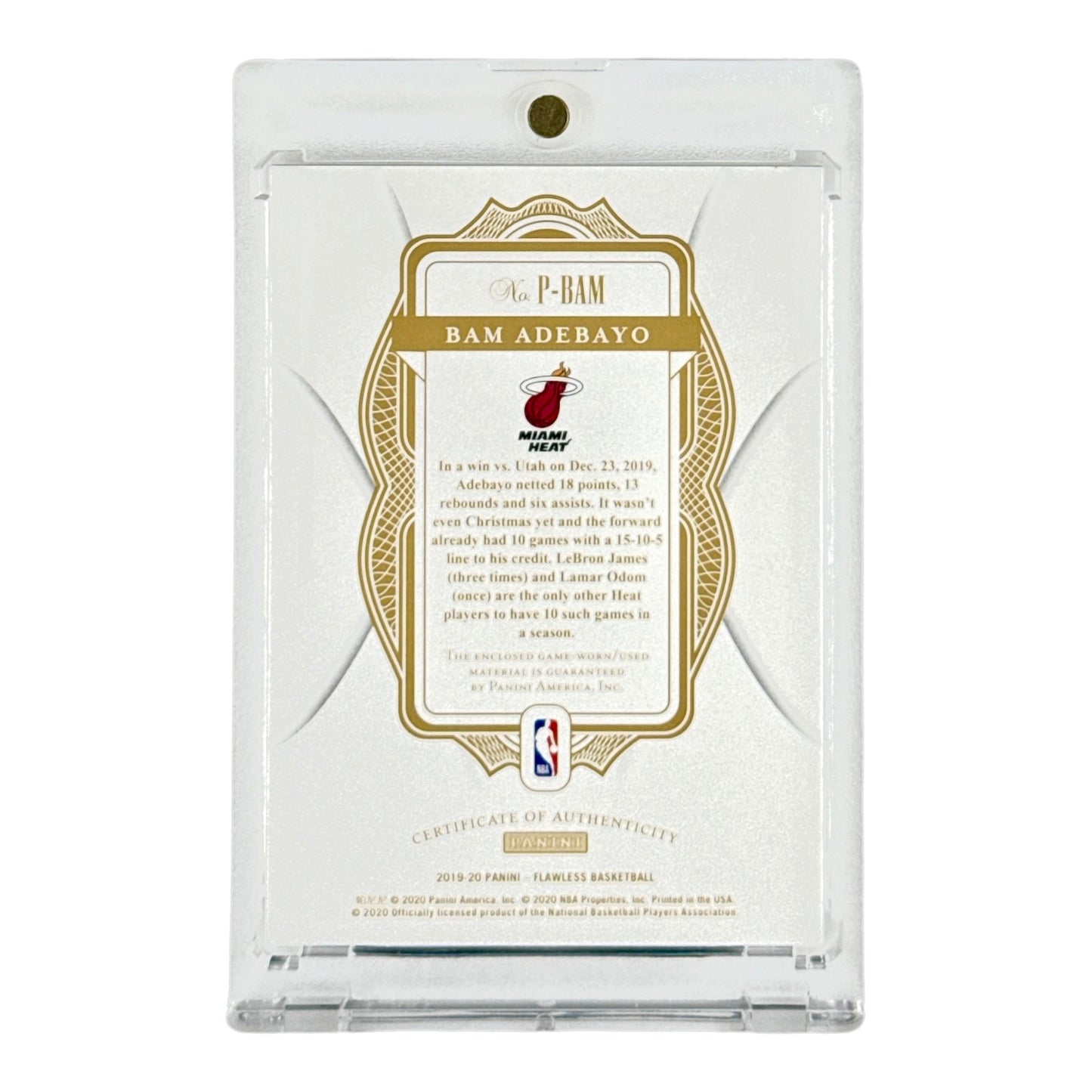 Bam Adebayo 2019-20 Flawless Game-worn Patch 20/20 #P-BAM