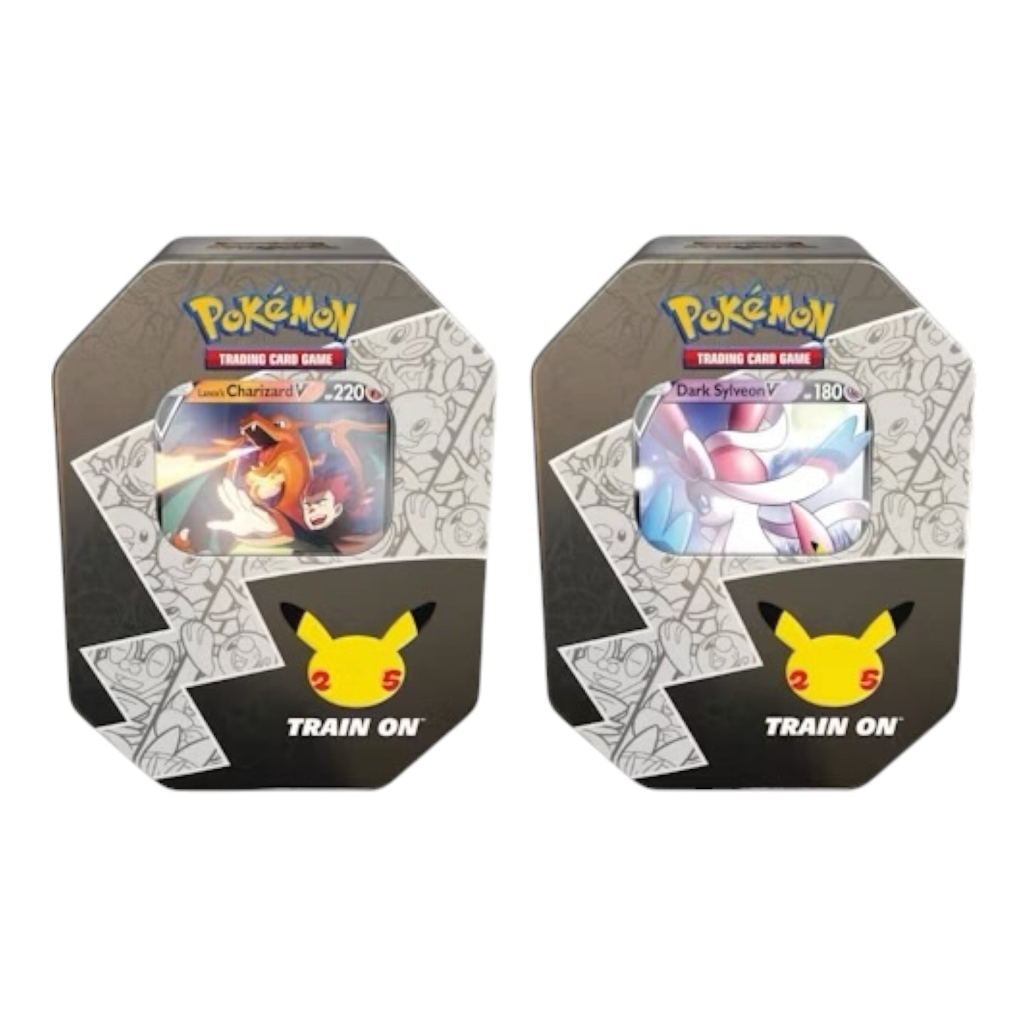 Lance's Charizard/Dark Sylveon 2021 Pokemon English 25th Anniversary Celebration Walmart Toy Tin Factory Sealed Case/Carton
