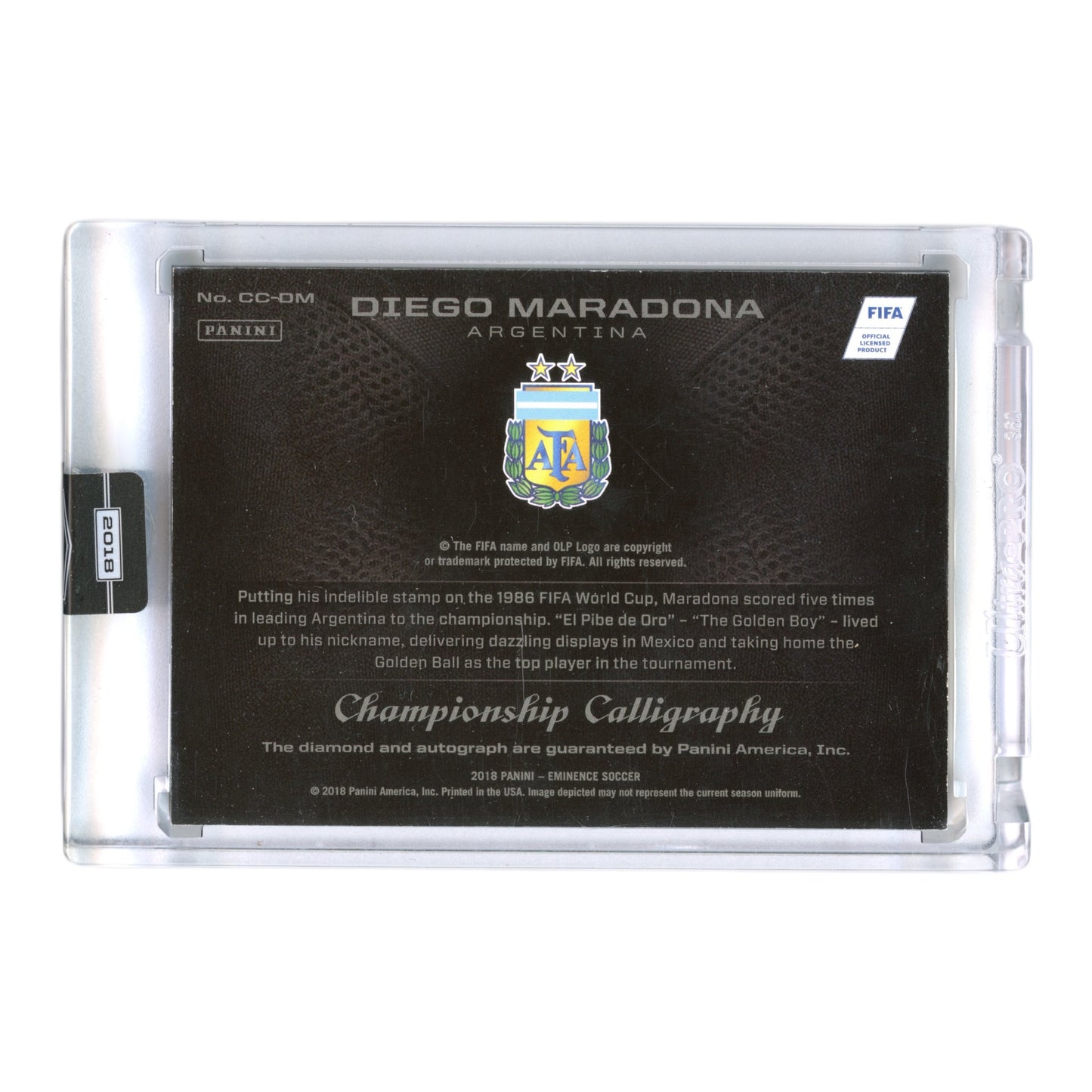 Diego Maradona 2018 Panini Eminence Soccer Championship Calligraphy CC-DM 3/5