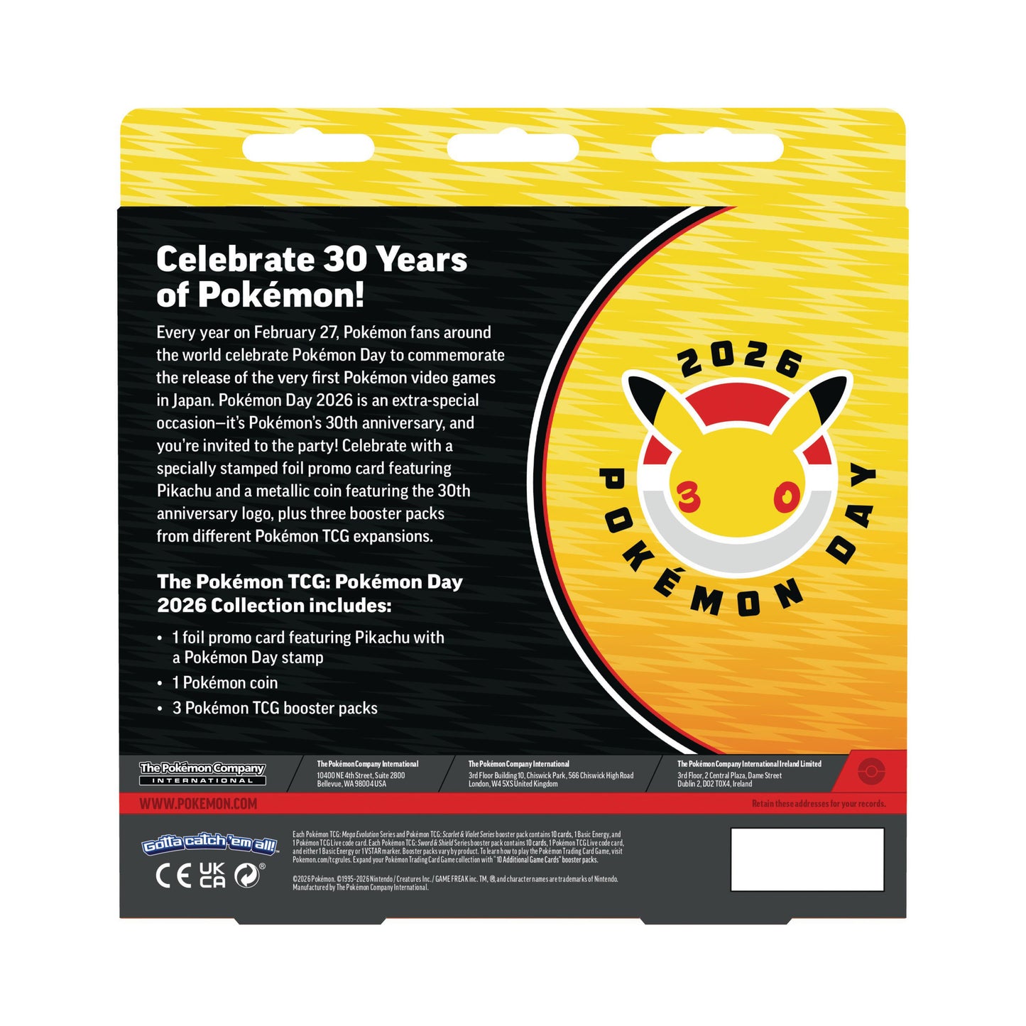 預訂：POKEMON TCG 2025 ENG Pokemon Day 2026 Collection 30th ANNIVERSARY
