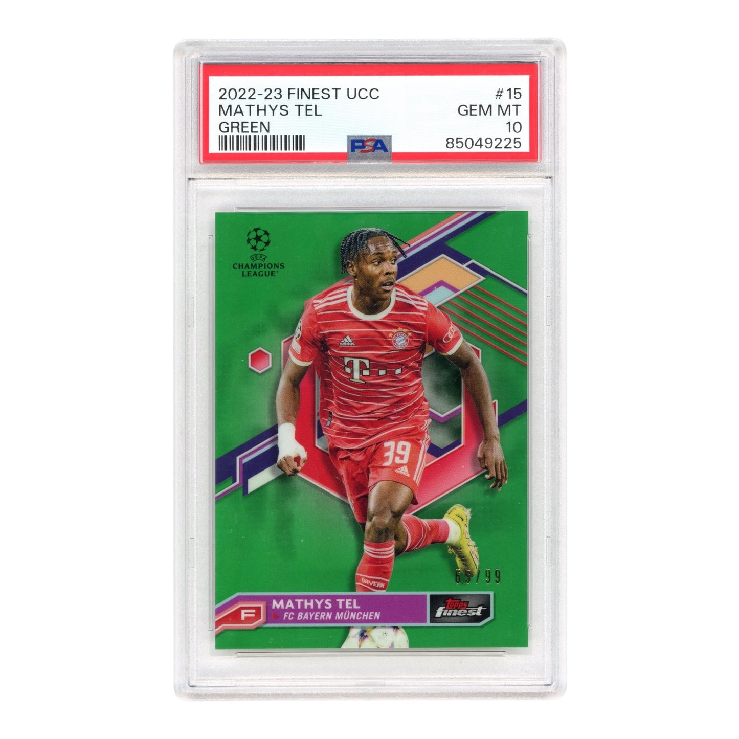 Mathys Tel 2022-23 Topps Finest Green 65/99 #15 PSA 10
