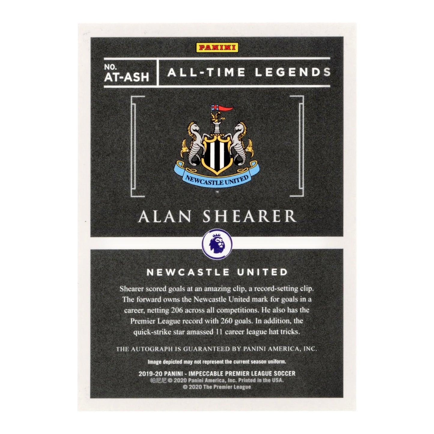Alan Shearer 2019-20 Impeccable All Time Legends Auto 07/99 #AT-ASH
