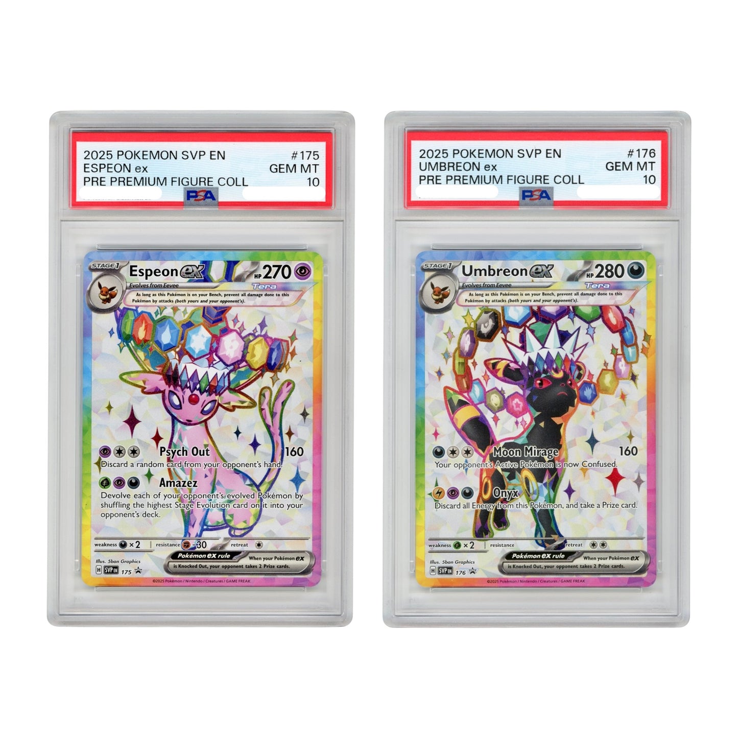 Set Of 2 Umbreon/Espeon ex 2025 Pokemon English Premium Figure Collection Promo #175/176 PSA 10