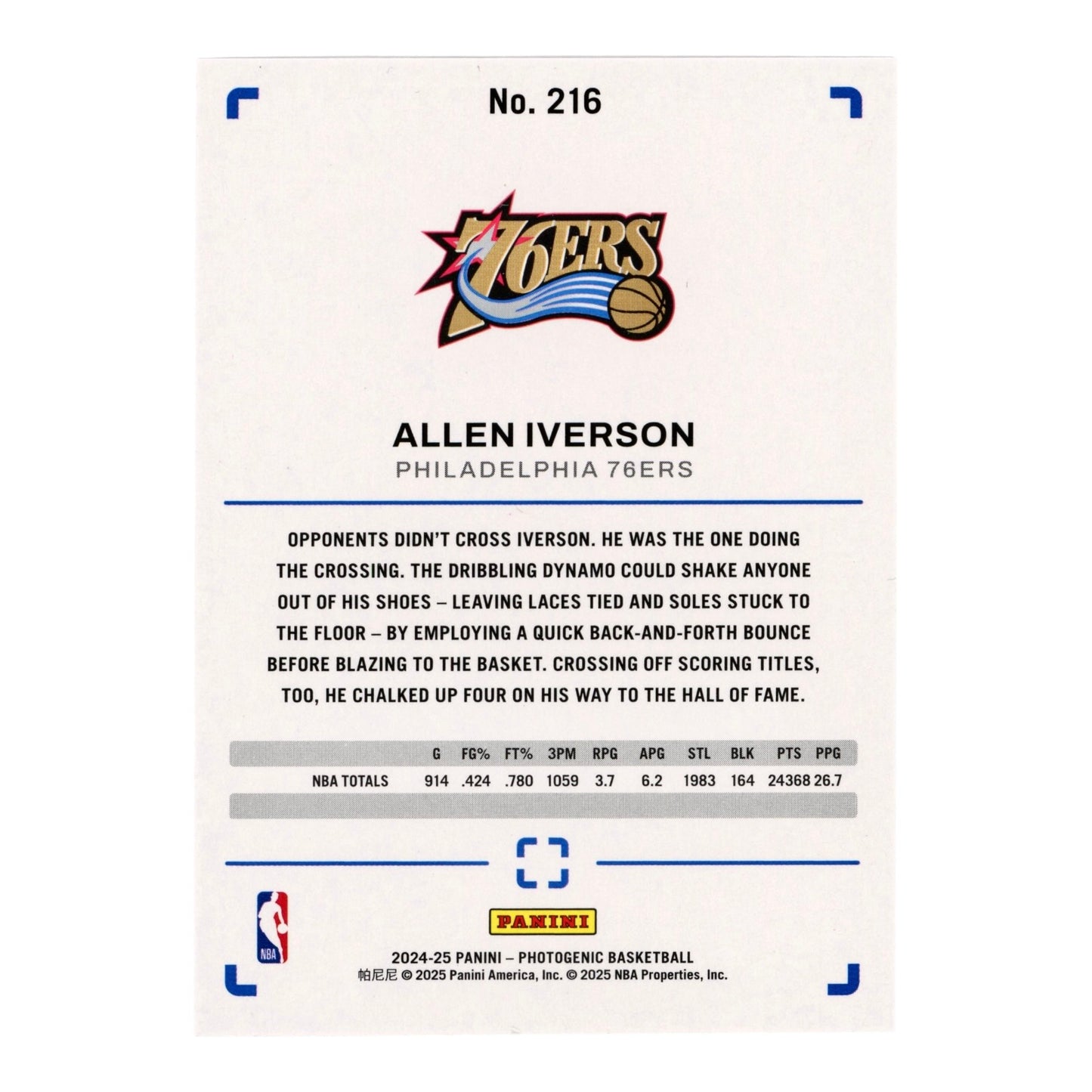 Allen Iverson 2024-25 Photogenic 08/99 #216