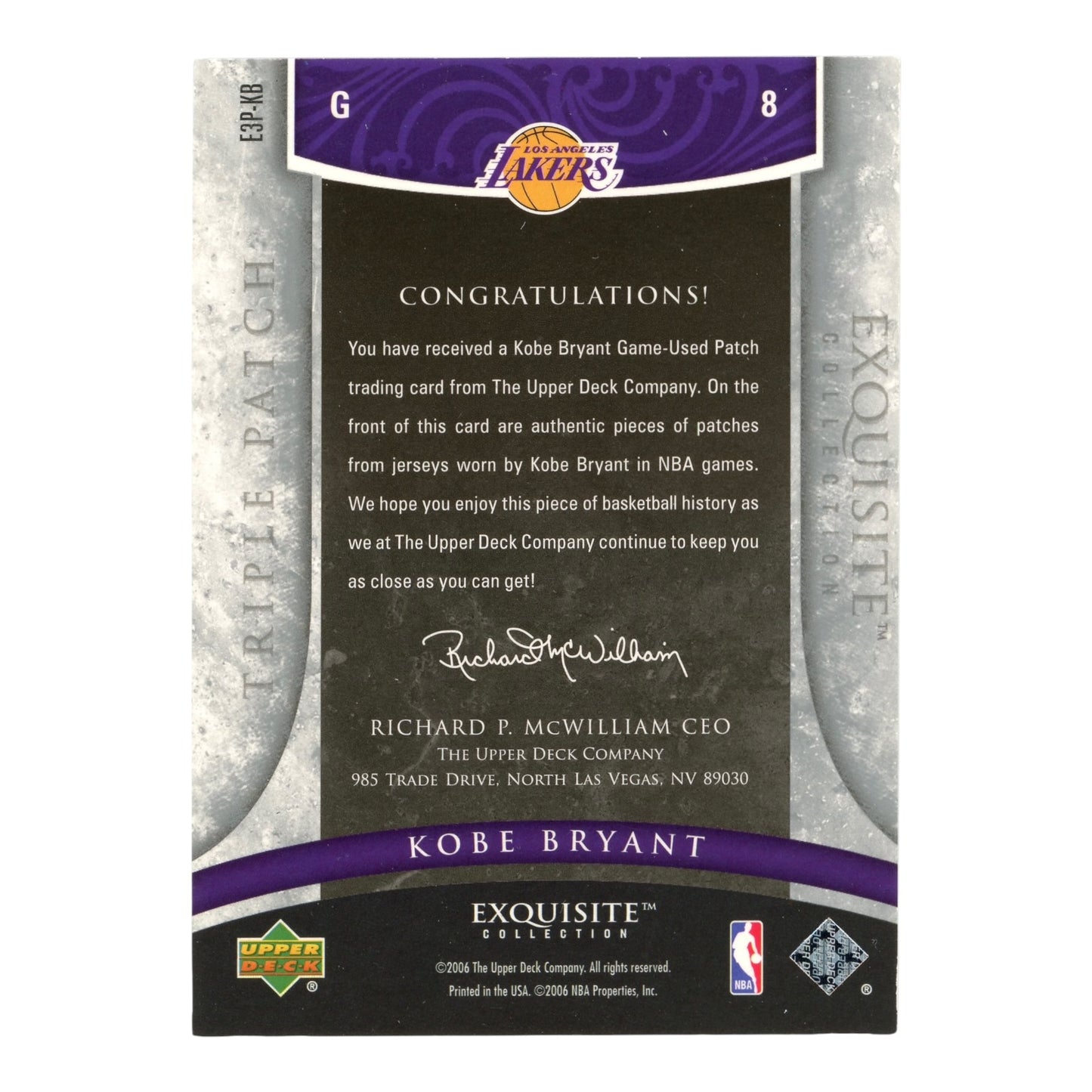 Kobe Bryant 2006 Upper Deck Exquisite Collection Triple Patch 03/10 #E3P-KB