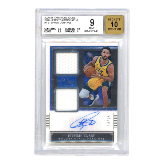 Stephen Curry 2020-21 One & One Dual Jersey Auto 14/25 #7 BGS 9 Auto 10