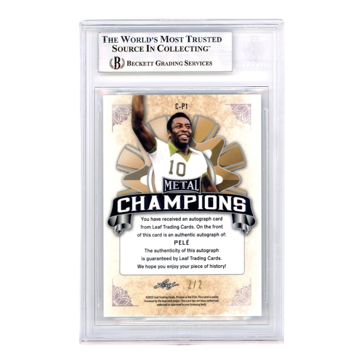 Pele 2022 Leaf Metal Champions Auto Crystal Green 2/2 #CP1 BGS 9