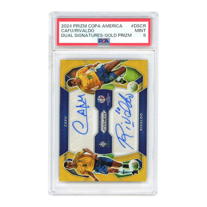 Cafu/Rivaldo 2024 Prizm Copa America Dual Auto Gold 08/10 #DSCR PSA 9