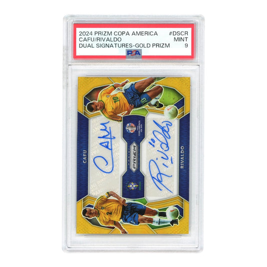 Cafu/Rivaldo 2024 Prizm Copa America Dual Auto Gold 08/10 #DSCR PSA 9