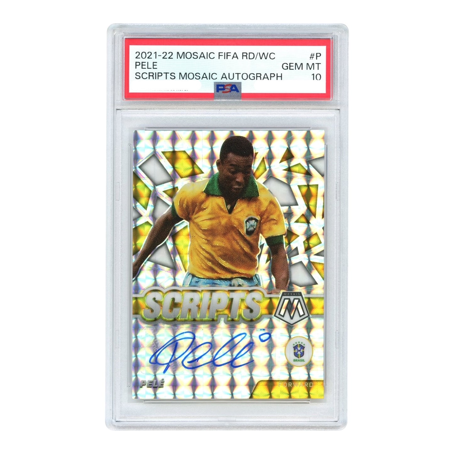 Pele 2021-22 Mosaic FIFA Road to World Cup Scripts Auto #P PSA 10