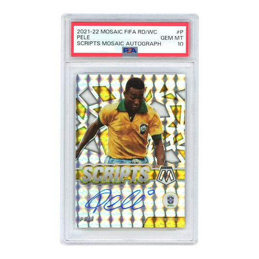 Pele 2021-22 Mosaic FIFA Road to World Cup Scripts Auto #P PSA 10