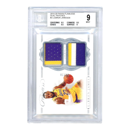 Lebron James 2019-20 Flawless Game-Worn/Used Dual Patch 04/20 #DP-LBJ BGS 9