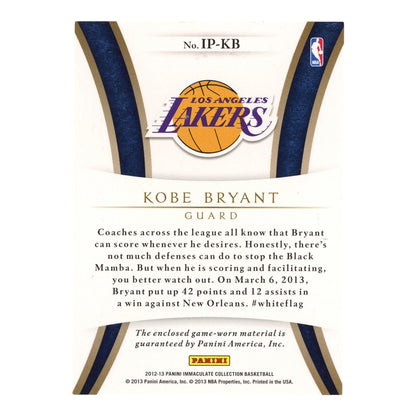 Kobe Bryant 2012-13 Immaculate Collection Game-Worn Jumbo Patch 17/32 #IP-KB