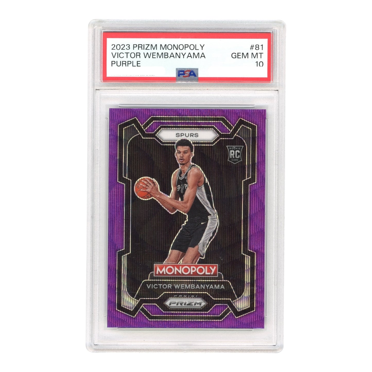 Victor Wembanyama 2023 Prizm Monopoly Purple Rookie RC #81 PSA 10