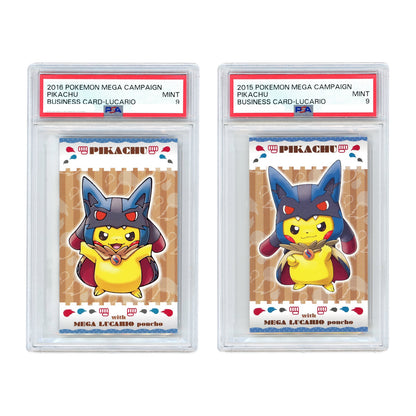 Set Of 2 Pikachu 2015 Pokemon Japanese Mega Campaign Business Card Lucario PSA 9