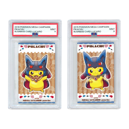 Set Of 2 Pikachu 2015 Pokemon Japanese Mega Campaign Business Card Lucario PSA 9