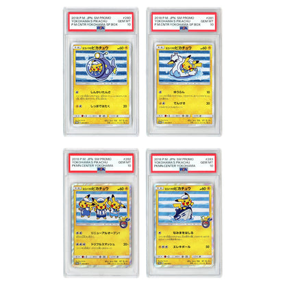 Set of 4 Yokohama's Pikachu 2018 Pokemon Japanese Sun & Moon Pokemon Center Yokohama Promo #280/281/282/283 PSA 10