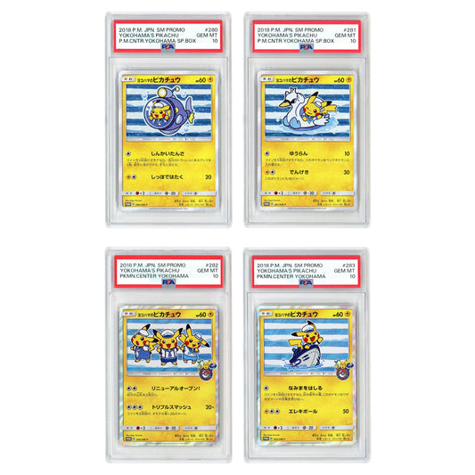 Set of 4 Yokohama's Pikachu 2018 Pokemon Japanese Sun & Moon Pokemon Center Yokohama Promo #280/281/282/283 PSA 10
