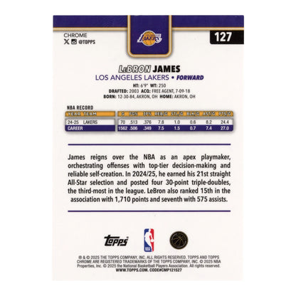 Lebron James 2025 Topps Chrome Refractor 095/399 #127