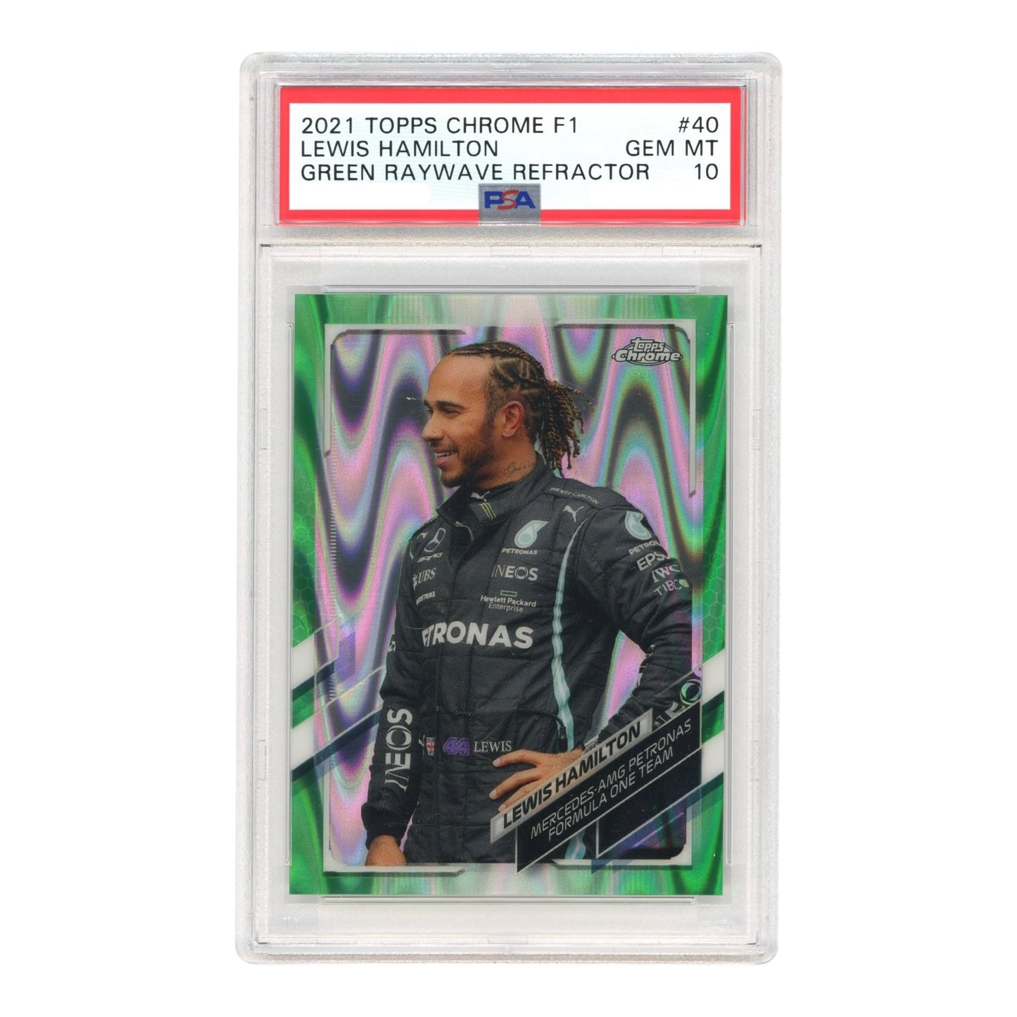 Lewis Hamilton 2021 Topps Chrome Formula 1 F1 Green Raywave Refractor 99/99 #40 PSA 10